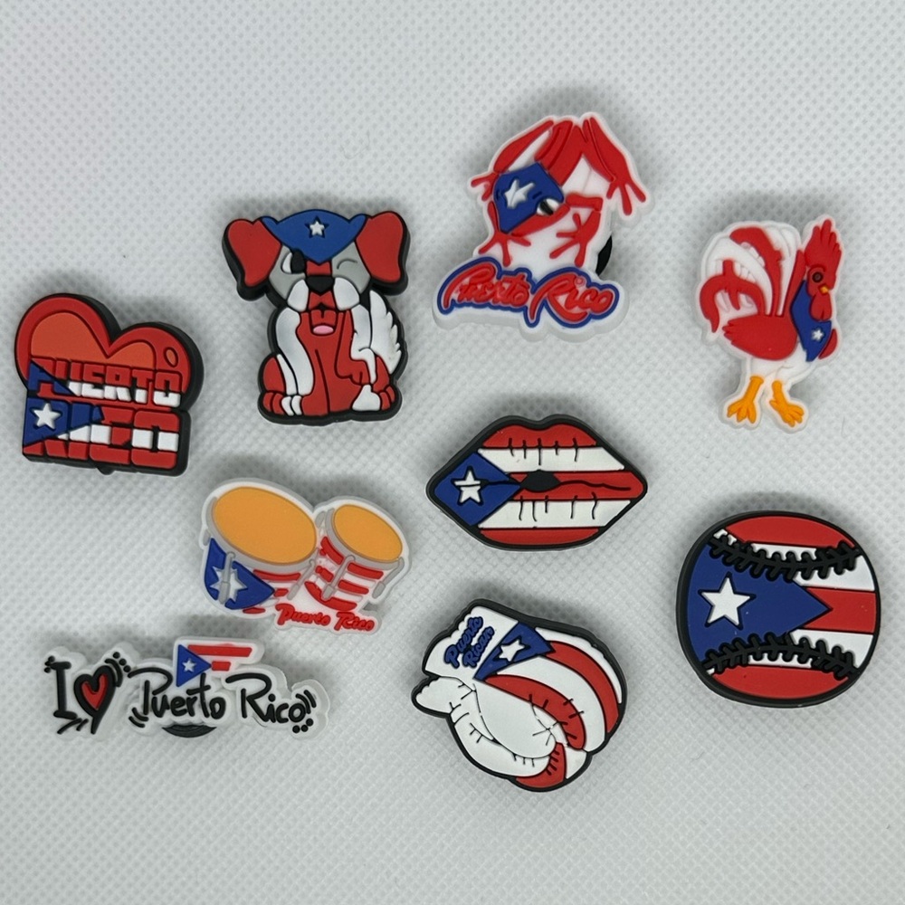 Puerto Rico Boricua Latino Shoe Charms – Cultural Theme–Set #4–9-Piece Set–NWOT
